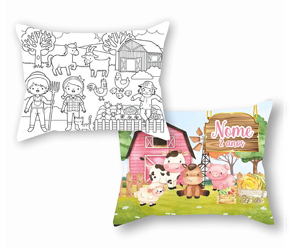 Almofada para Colorir Fazendinha Rosa